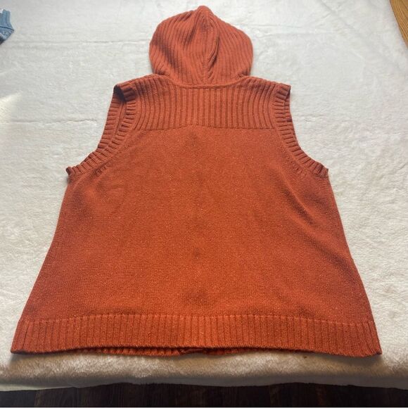 Eddie Bauer Burnt Orange Tweed Knit Hooded Vest Size XL - Picture 2 of 10